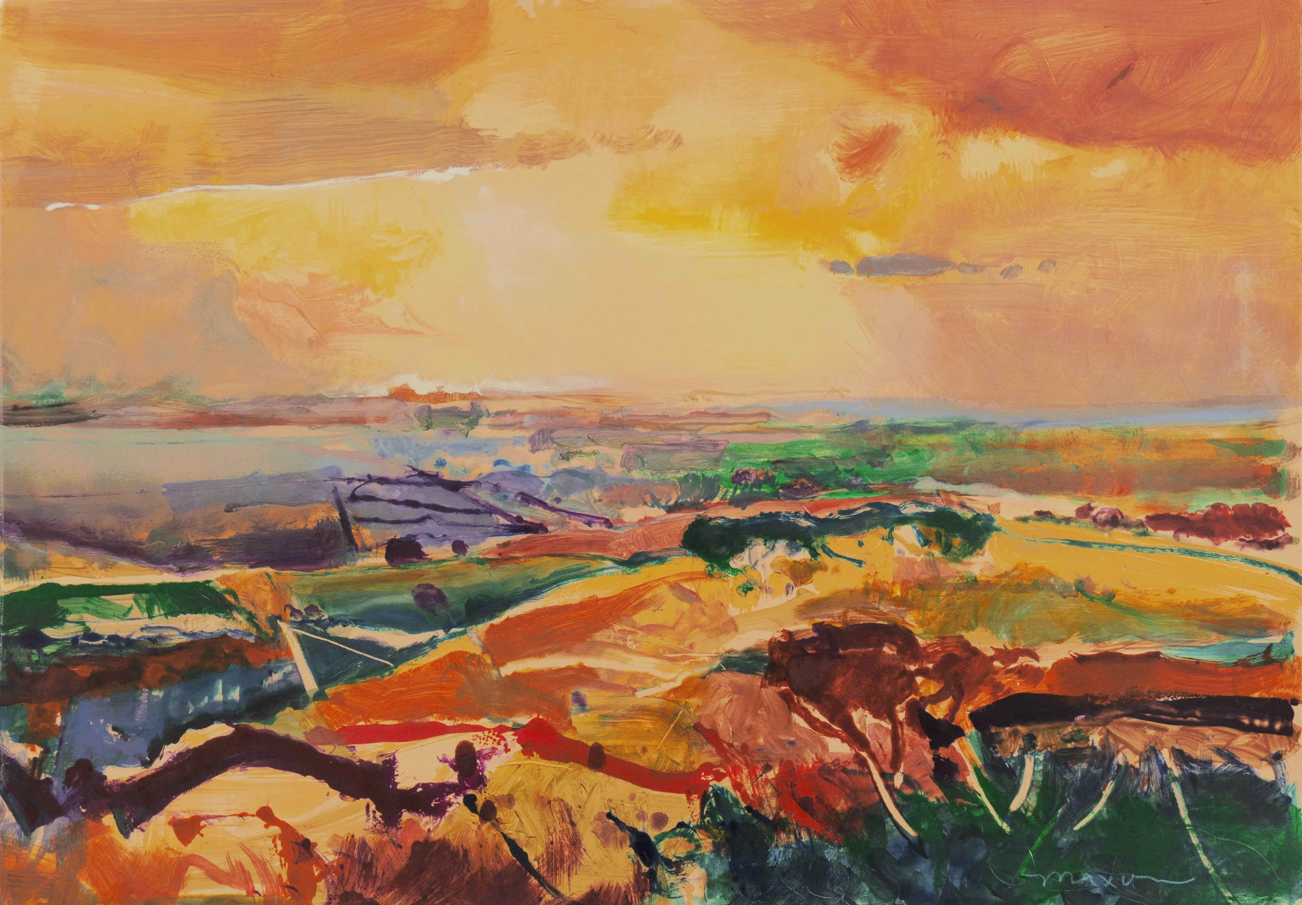 John Maxon Abstract Print - 'Monterey at Sunset', California Post-Impressionist Landscape, San Jose 