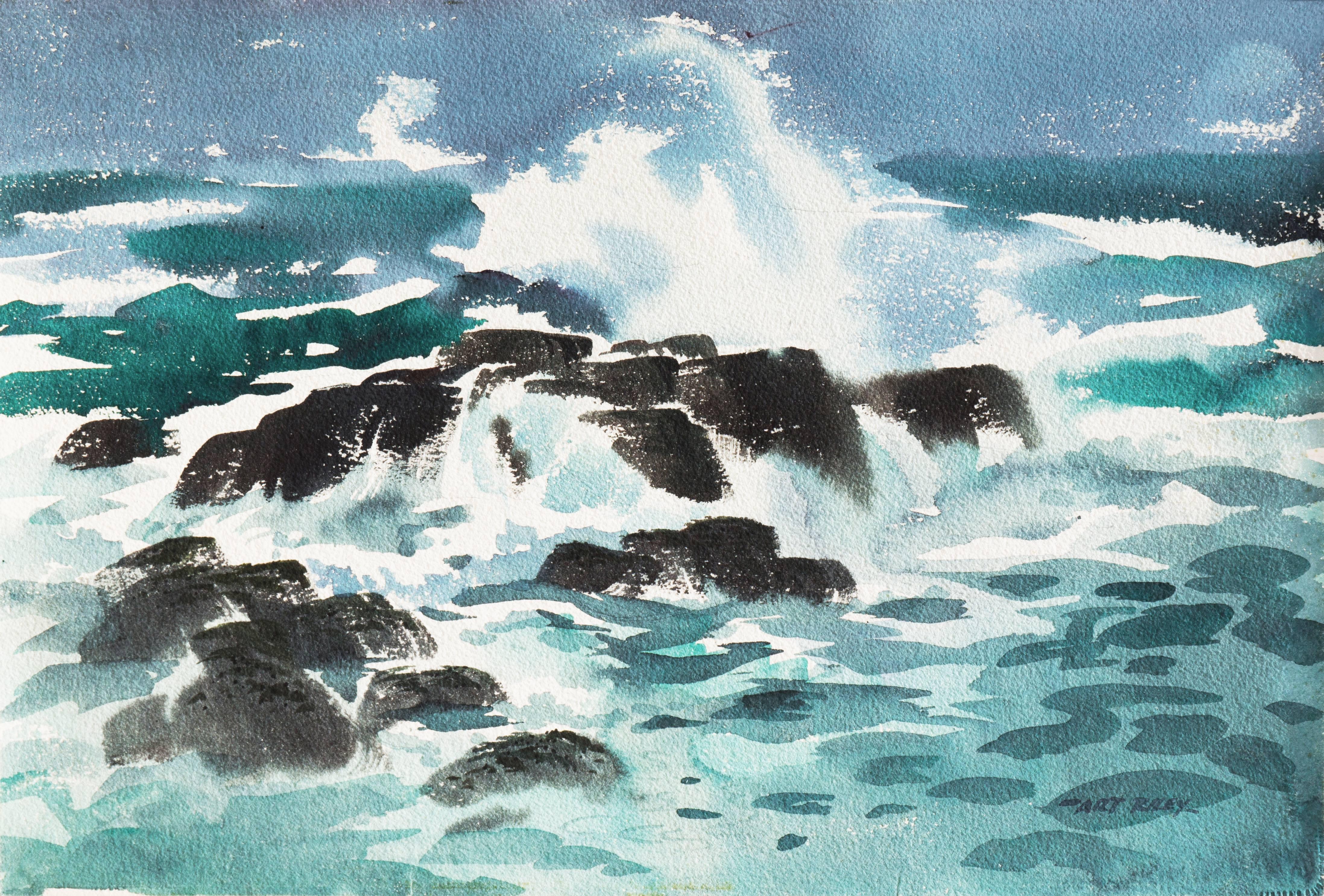 'Coastal Breakers', Mid-century California, American Watercolor Society, CWS - Art by Arthur Irwin Riley