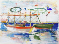 'Boardwalk Boats', California Expressionist Oil, Monterey, Stanford, Carmel 