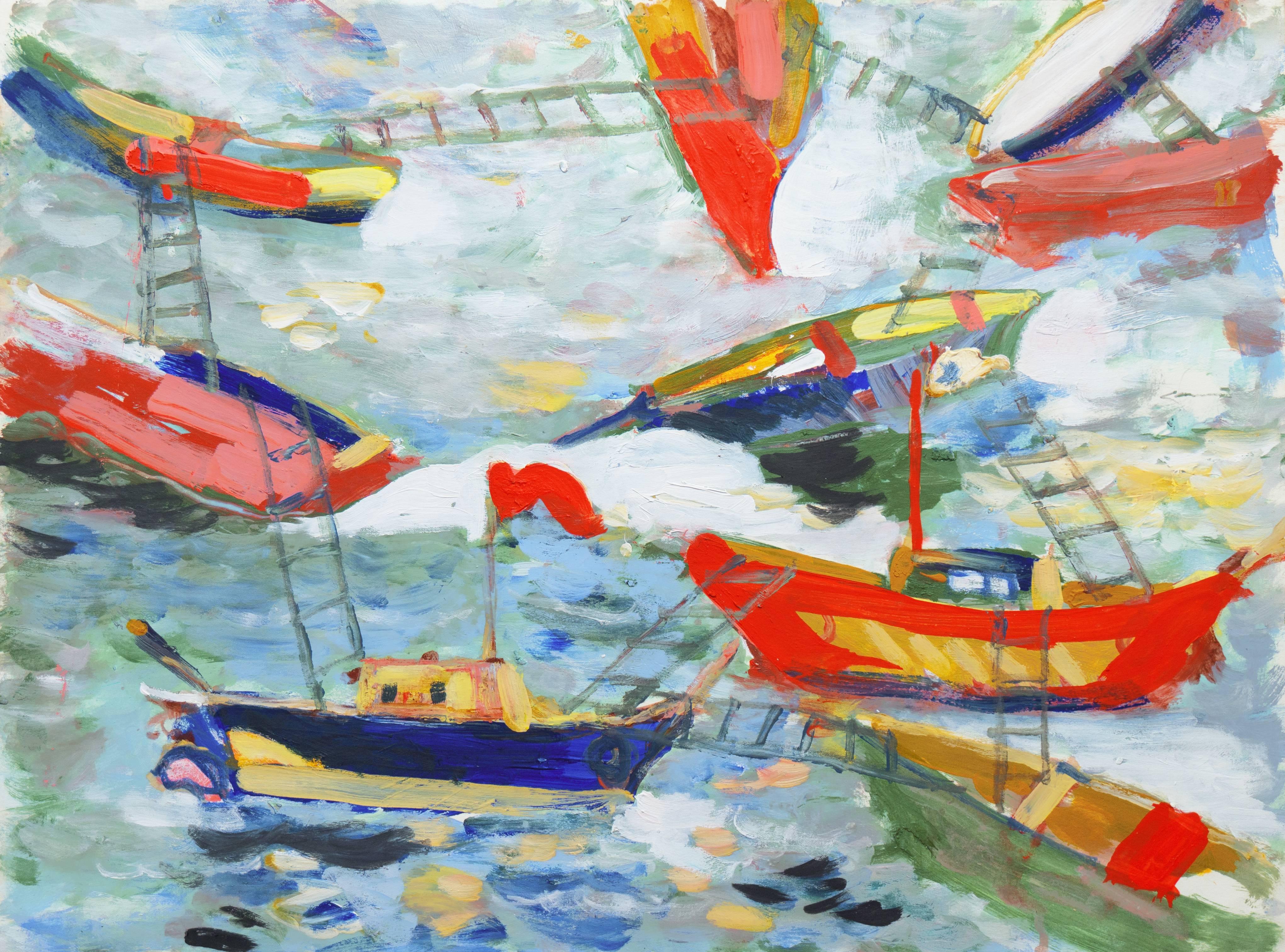 Robert Canete Landscape Painting - 'Fishing Boats Off Monterey', Carmel, California Expressionist Seascape, Big Sur