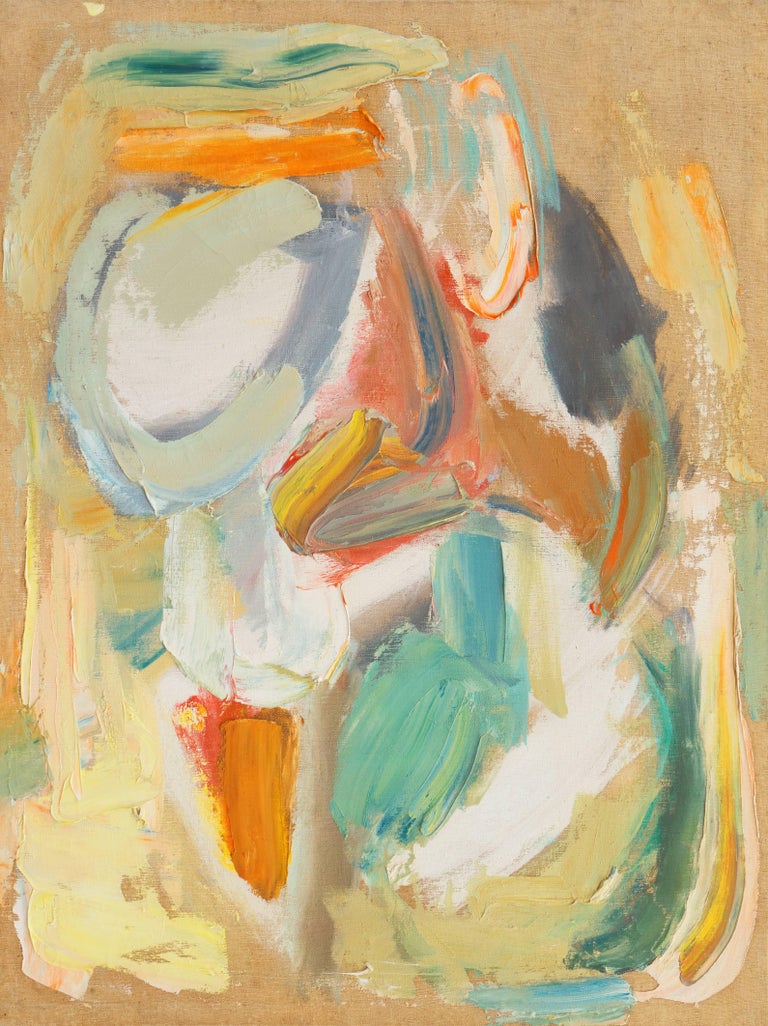Dora Masters Abstract In Ochre Rust And Jade Mid Century