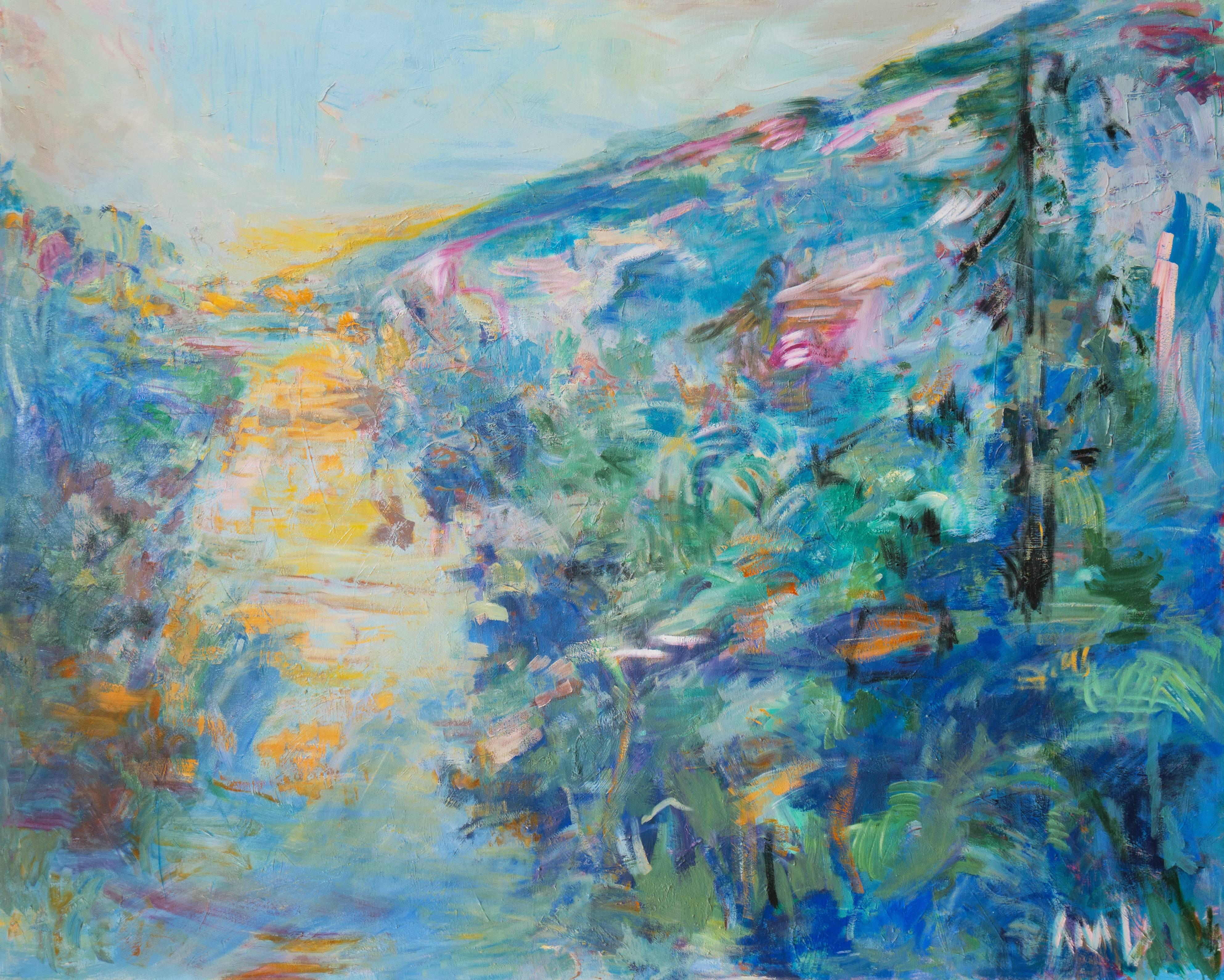 Kathy Mason Lerner Landscape Painting - 'Sunset on the Lamoille River outside Johnson, Vermont', Large Oil Landscape