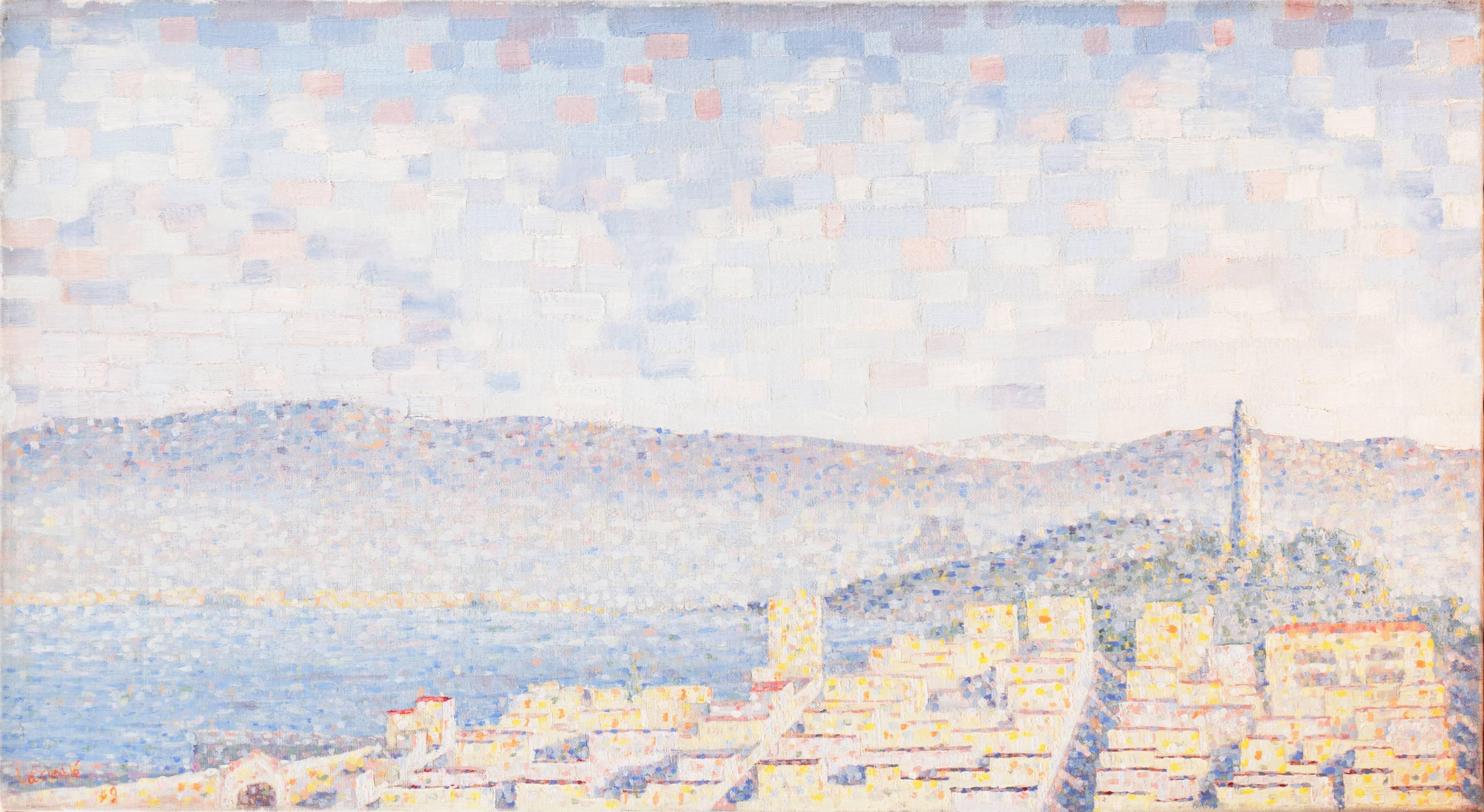 'View of San Francisco with Coit Tower', Bay Area, California, Pointillist Oil