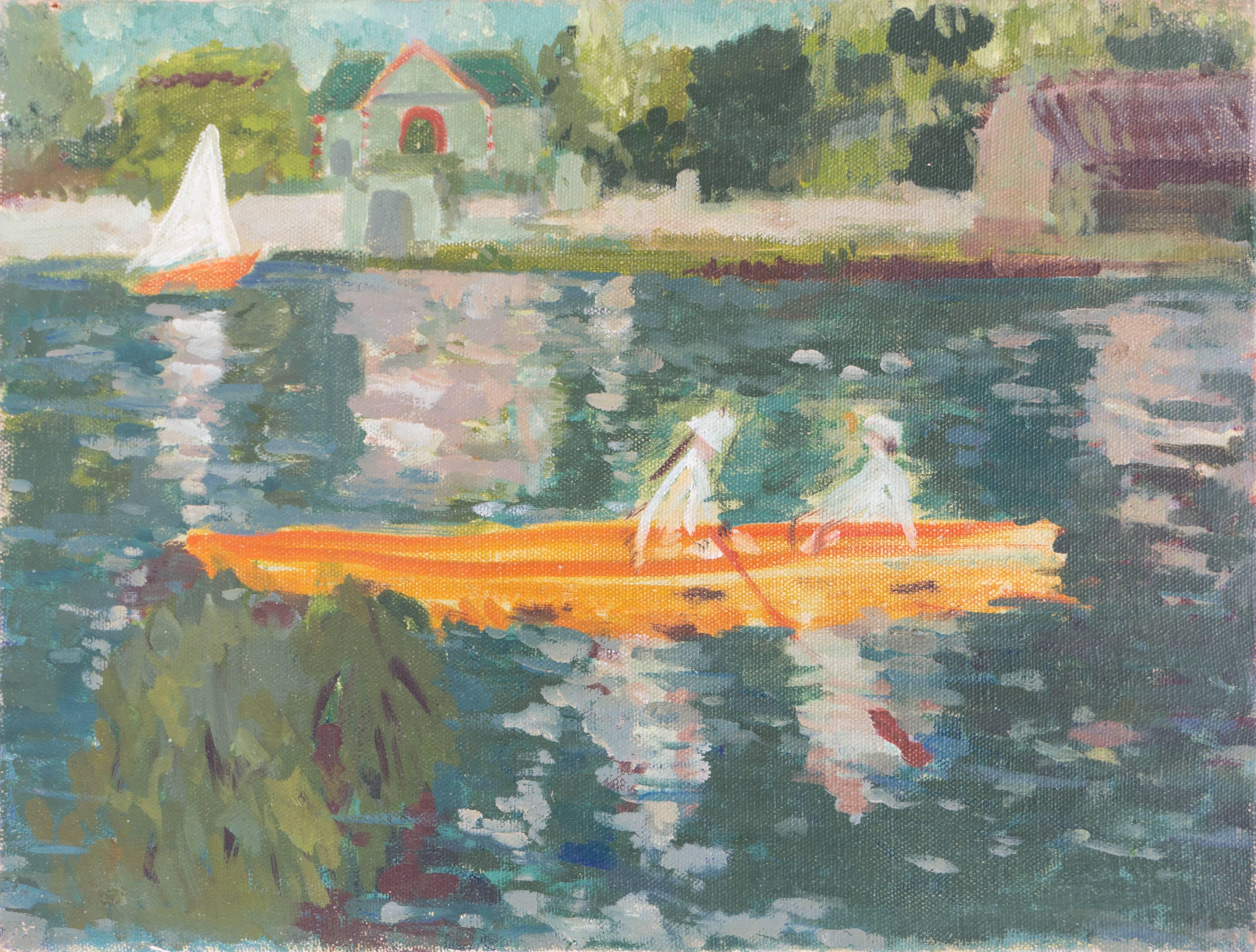 Boating on a Lake - Painting by Unknown