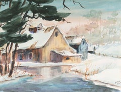 'A Snow Covered Barn', Society of Watercolor Artists, Rural Winter, California