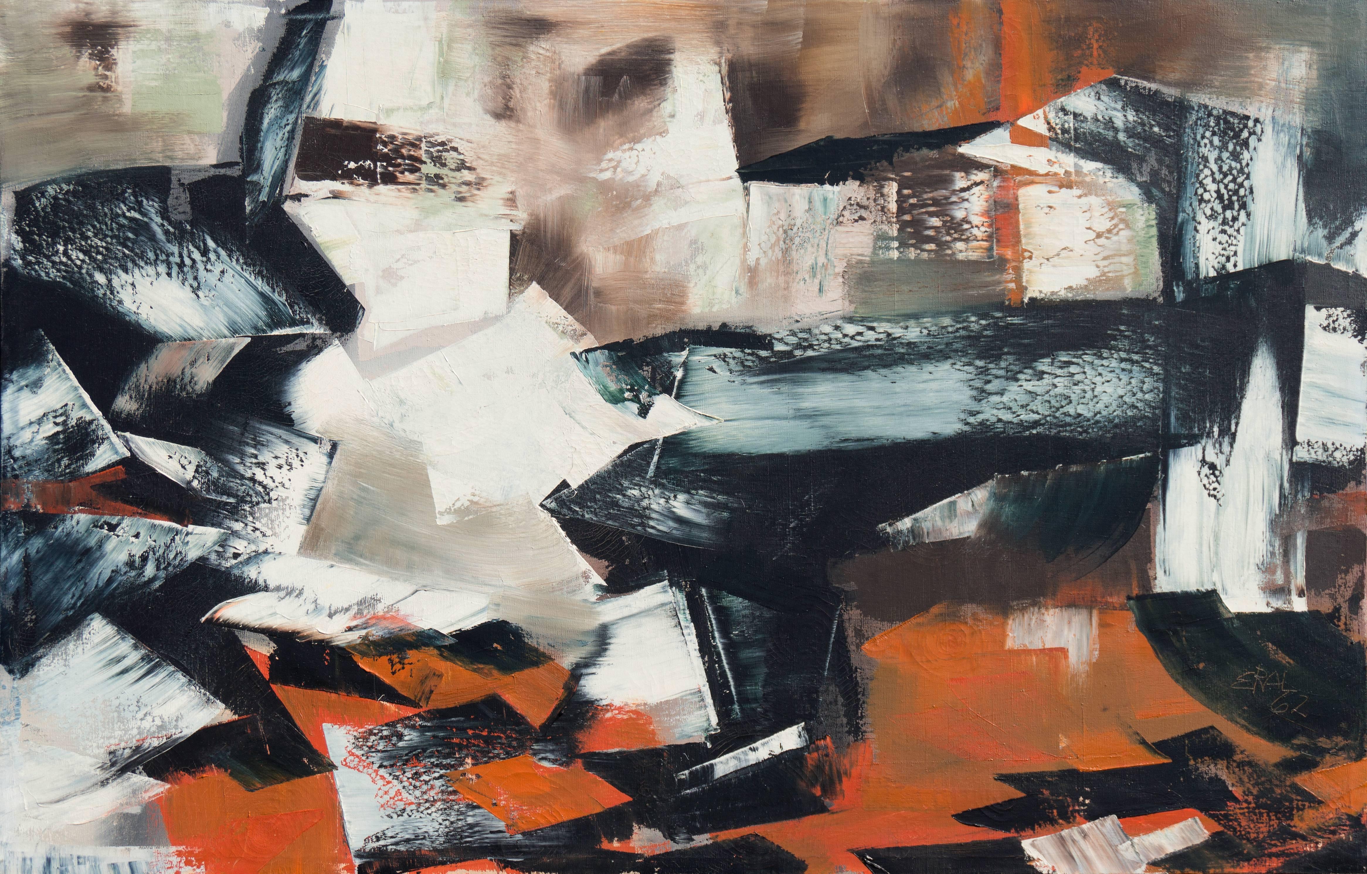 'Abstract, Ebony & Rust', San Francisco Bay Area Abstraction, Large Oil - Painting by Eral Leek