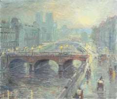 Paris, Impressionist oil of the Seine with the Pont Neuf and Notre Dame