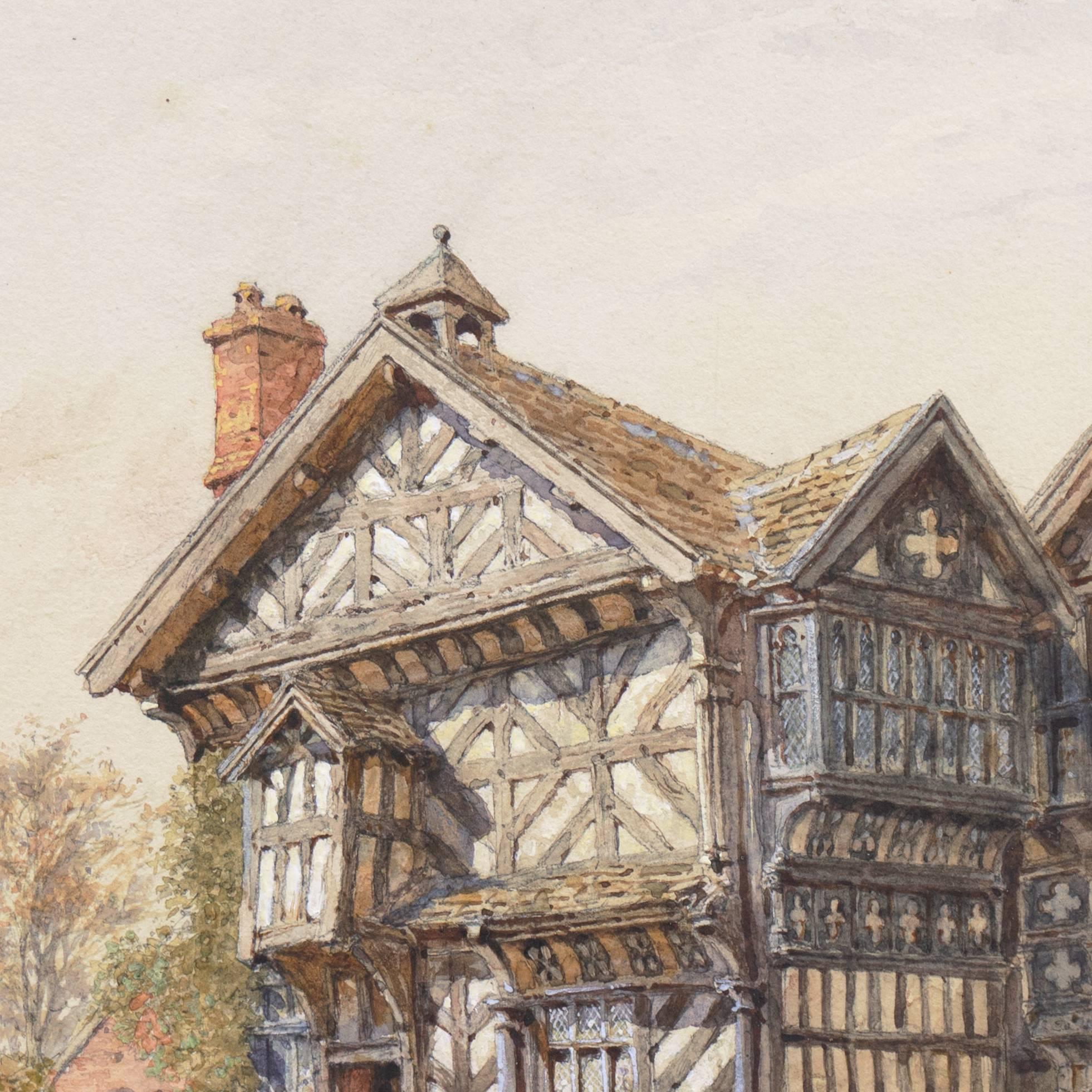 „Little Moreton Hall, Cheshire, England“, Tudor Architecture, National Gallery (Beige), Landscape Art, von Edward Salomons