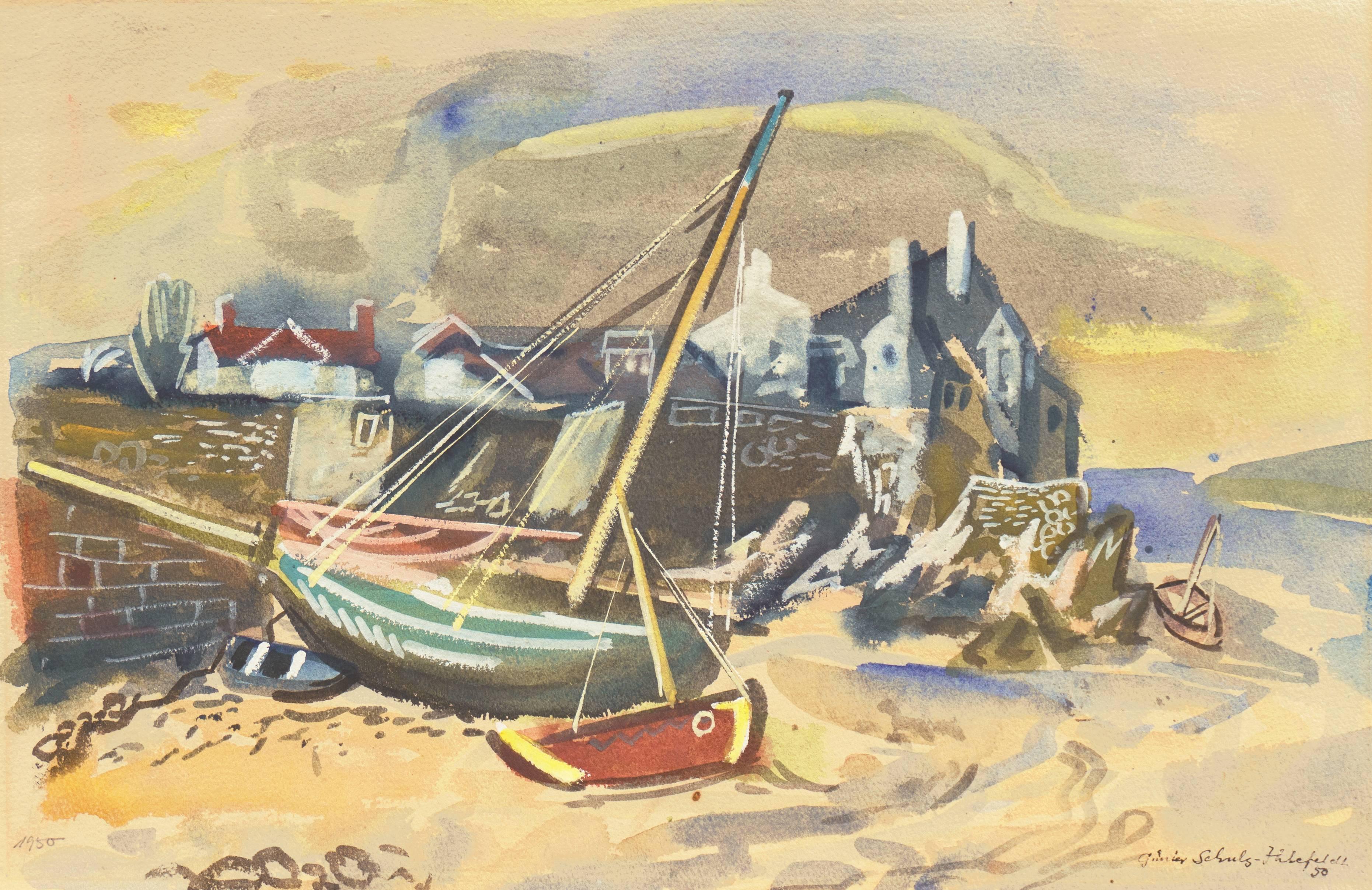 'The Harbor at Low Tide',  German Modernist Seascape