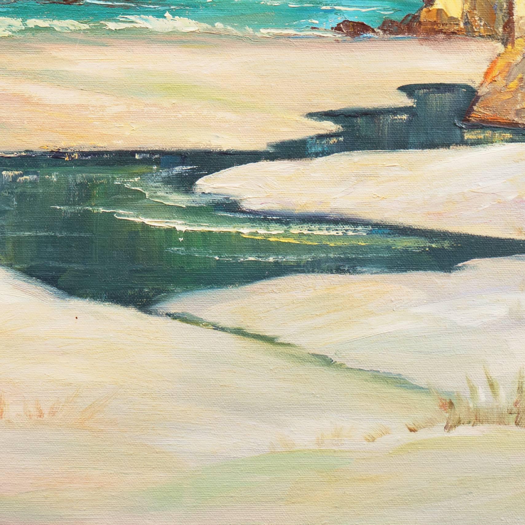 'California Cove, Orange County', Laguna Beach Art Association, Chouinard - Beige Landscape Painting by Helen Hafer