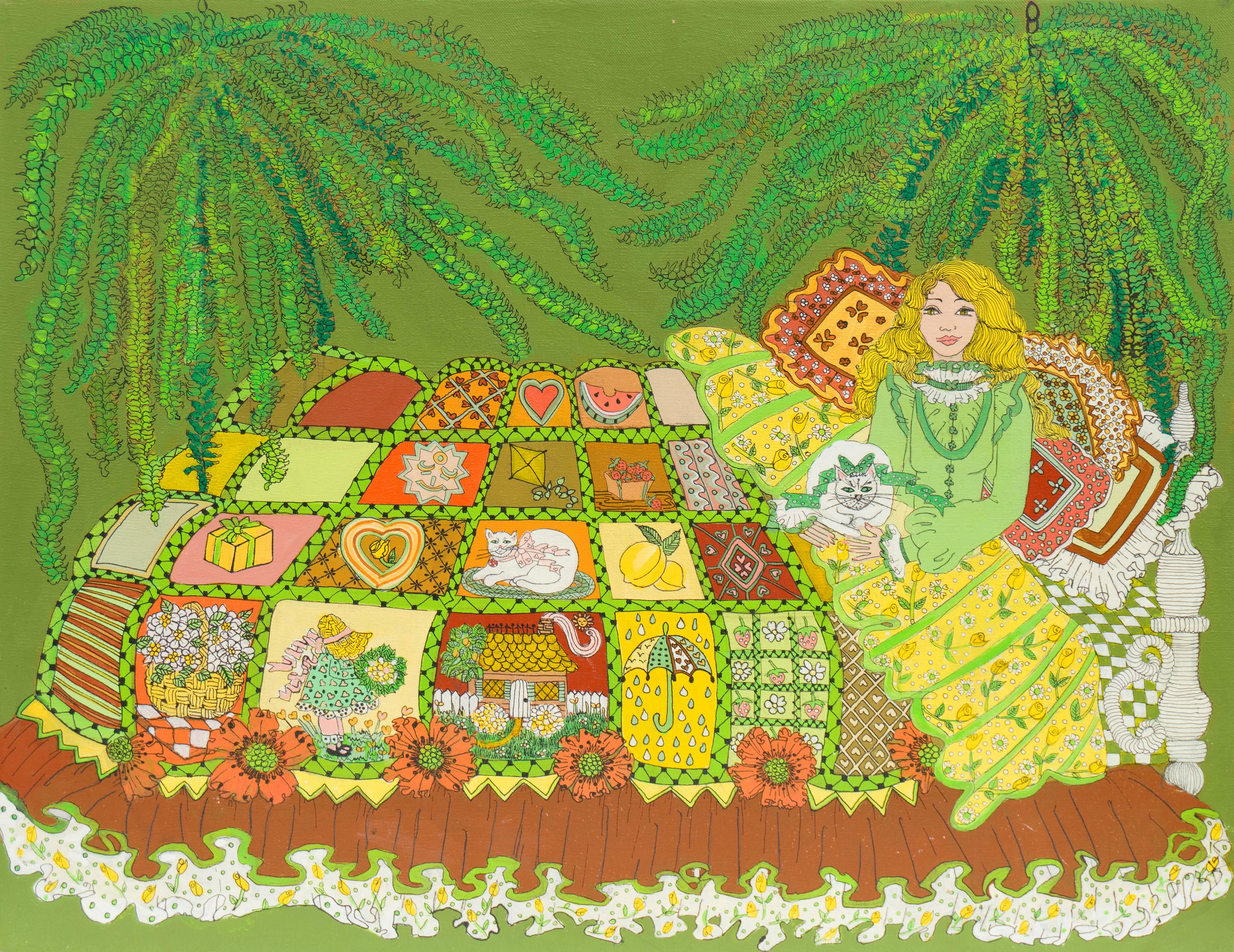 Diane Devine Interior Painting - 'The Quilted Bed', San Francisco Woman Artist