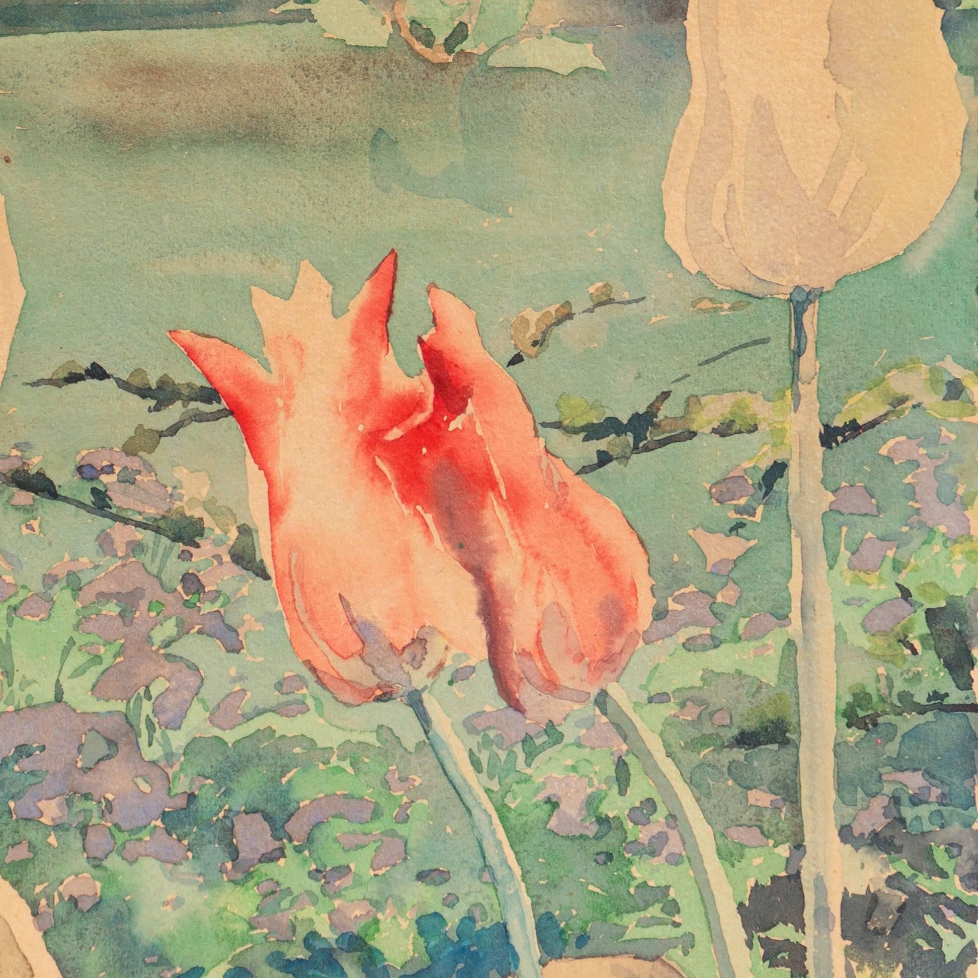 'Tulips in a Garden', Canada - Impressionist Art by Owen Goward