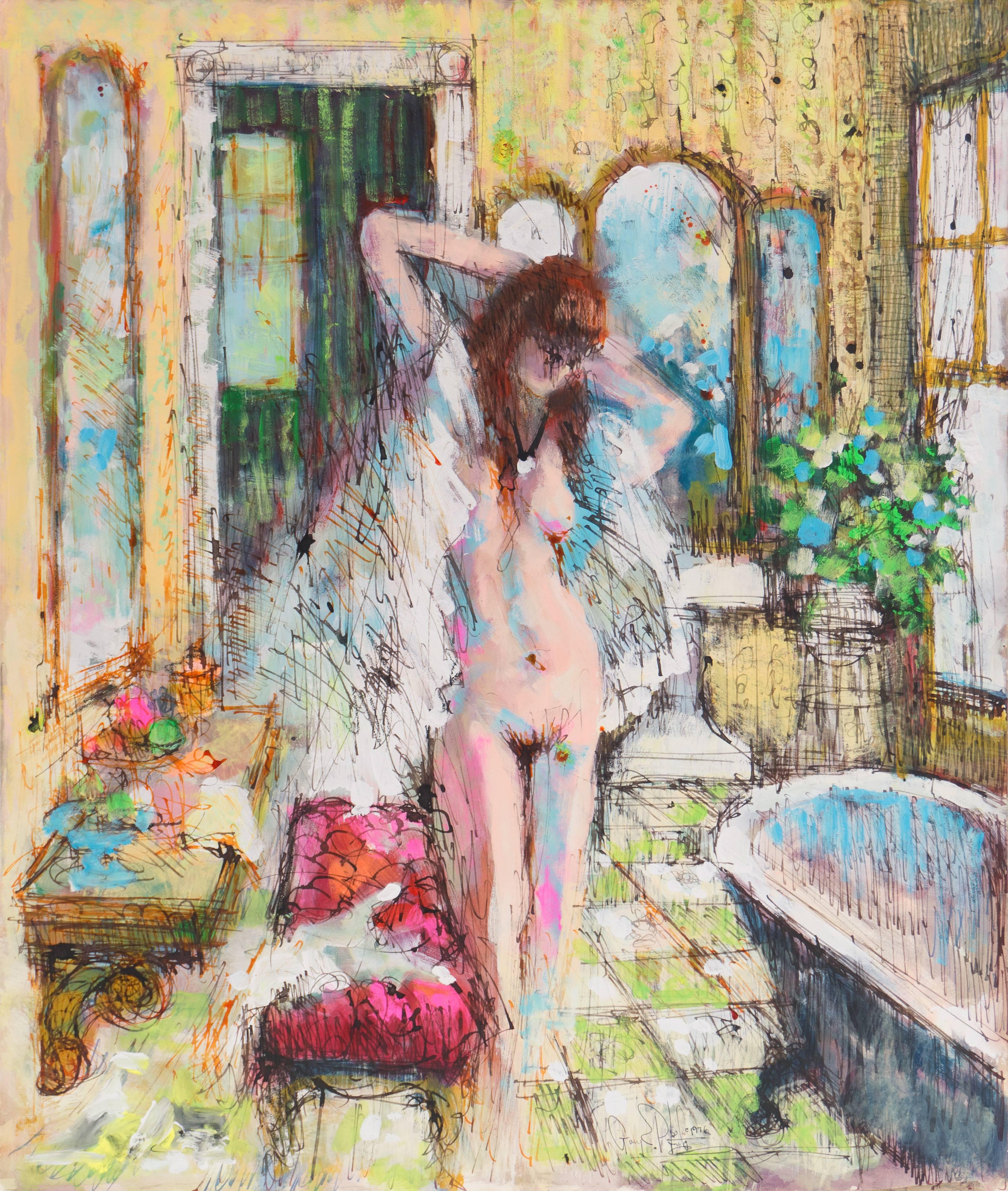 Unknown Nude Painting - Nude in Interior