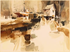 'Fishing Boat in Dry Dock', AWS, CWS Artist, California Tonalist view