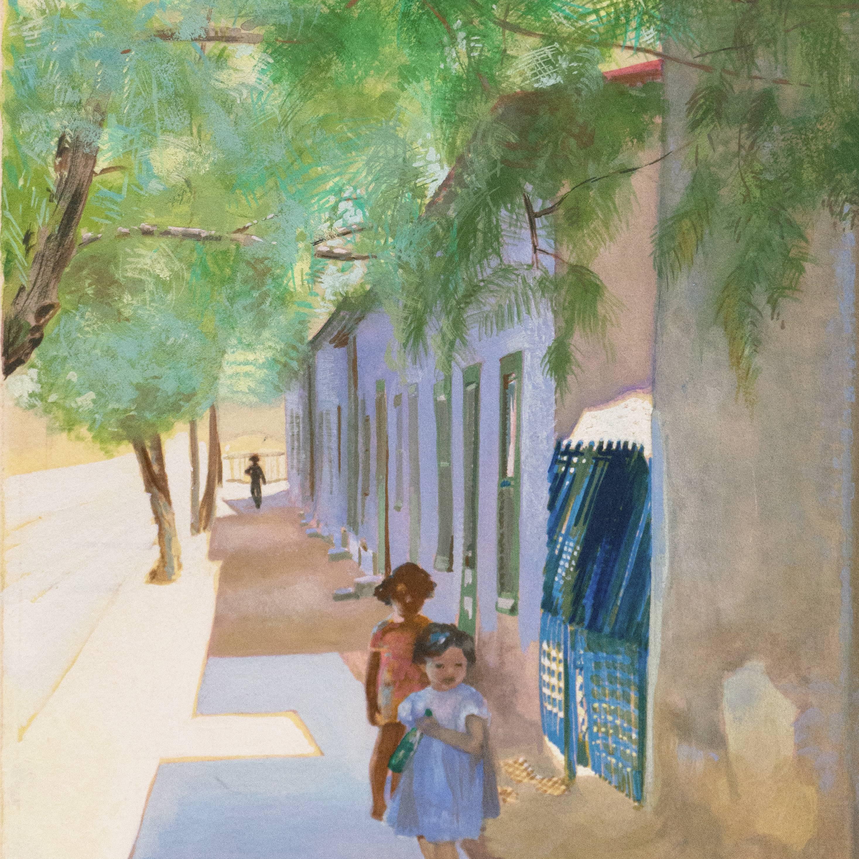 'In the Shade of La Casa Cordova, Tucson', Meyer Street, Arizona - Impressionist Painting by Marian Stahl