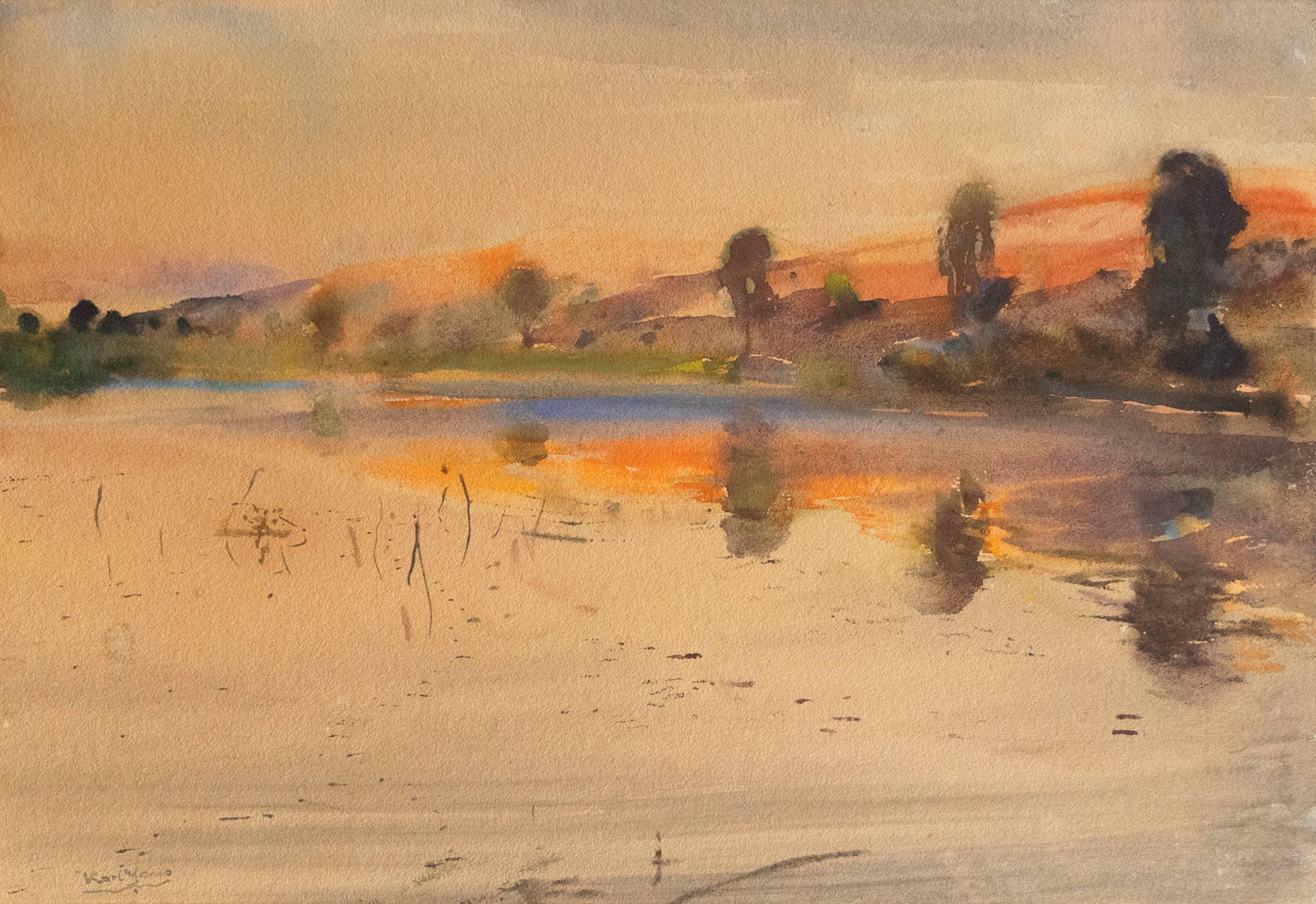 Landscape Art di Karl Yens - 'Late Sunset, California', LACMA, Laguna Beach Art Association, PAFA, CWS