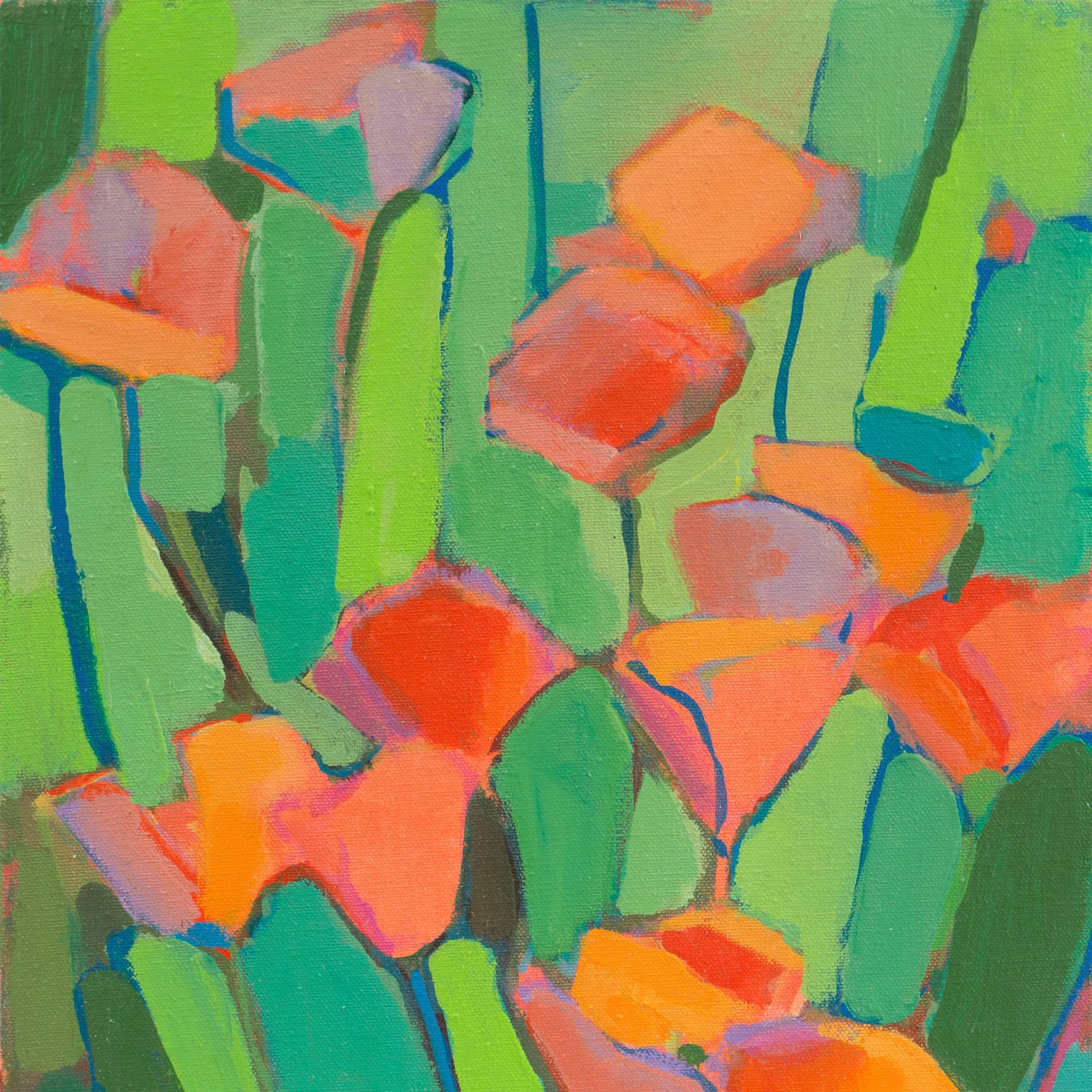 Poppies - Green Interior Painting by Des Mathews
