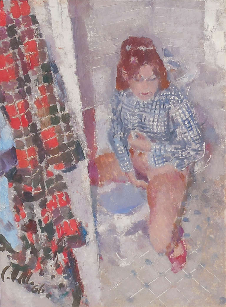 Carl Otto Müller Figurative Painting - 'Olischka (La Toilette)', German Post-Impressionist