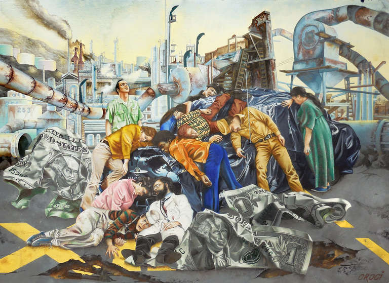 Ron Croci Figurative Painting - 'Any Day in America', Social Realist, Beat Generation, Allen Ginsberg,