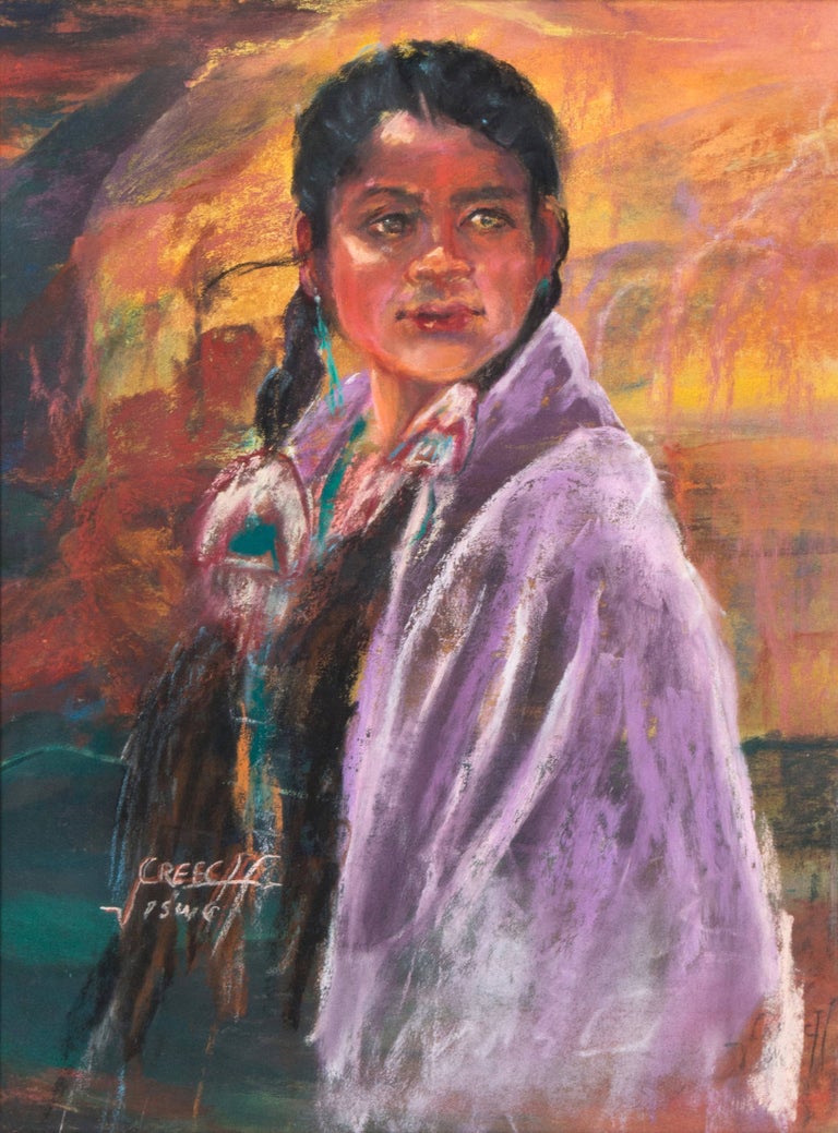 Victoria Creech Stewart Figurative Art - 'Portrait of a Young Navajo', Native American, Arizona, California Woman artist