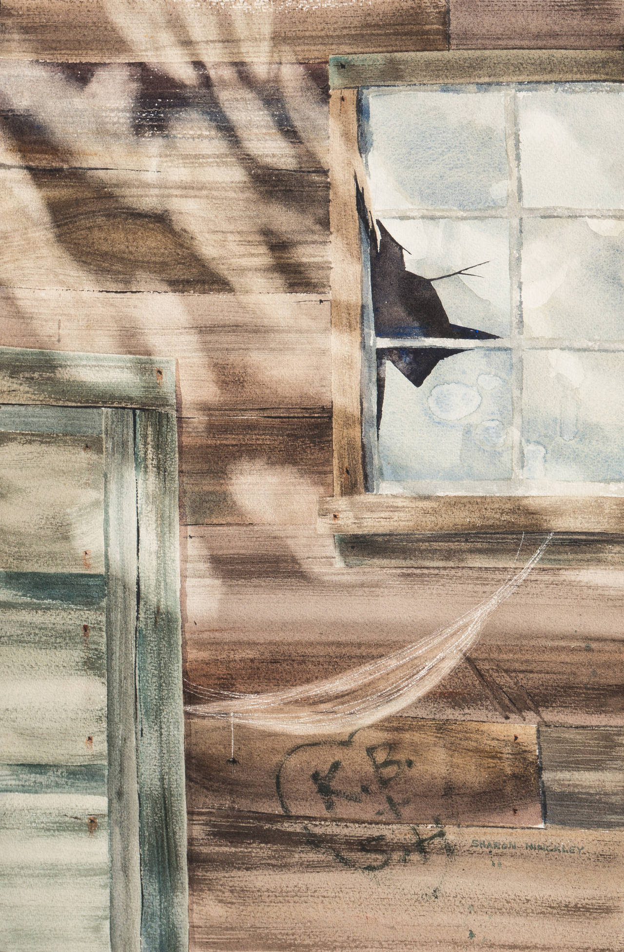 Sharon Hinckley Still-Life Painting - 'Memory', American school, clapboard house, study of light, window, San Diego