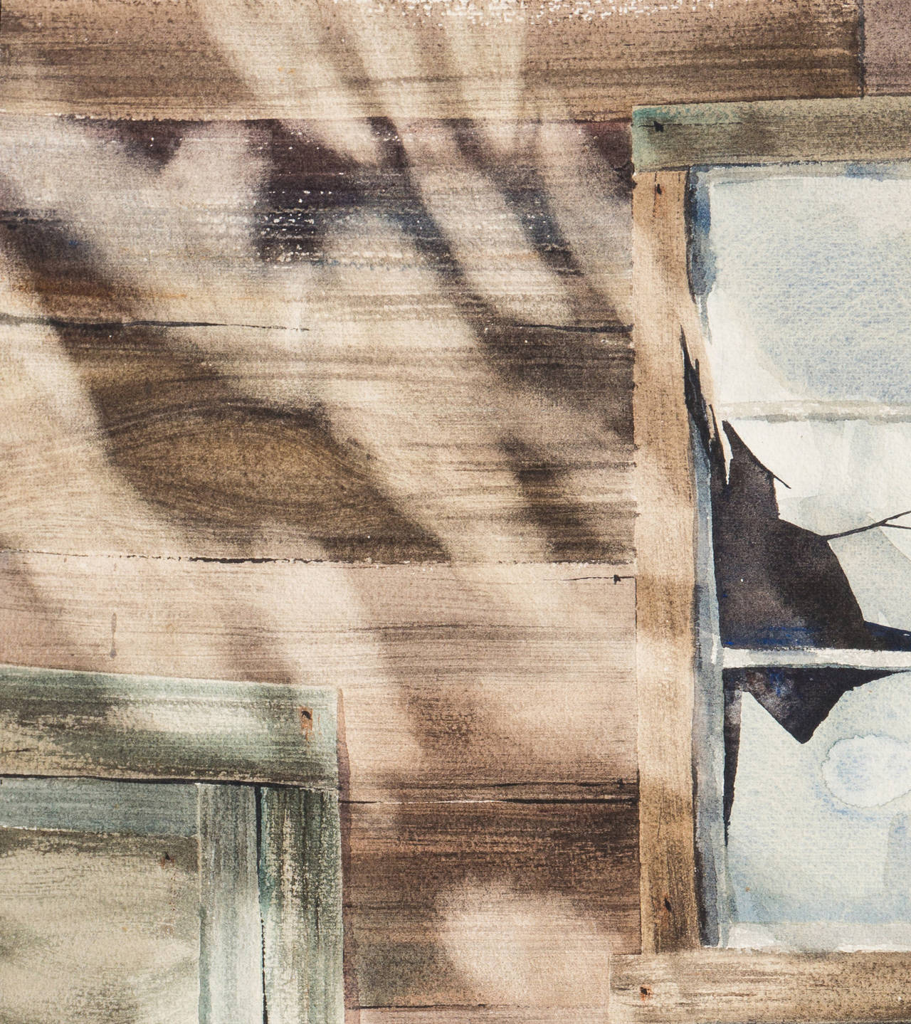 'Memory', American school, clapboard house, study of light, window, San Diego - Painting by Sharon Hinckley
