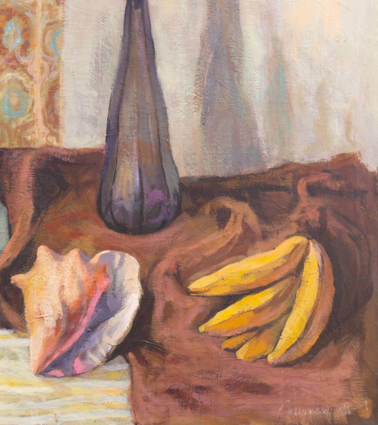 'Still Life with Conch Shell', Large Mid-Century American Post Impressionist Oil - Post-Impressionist Painting by Callanan