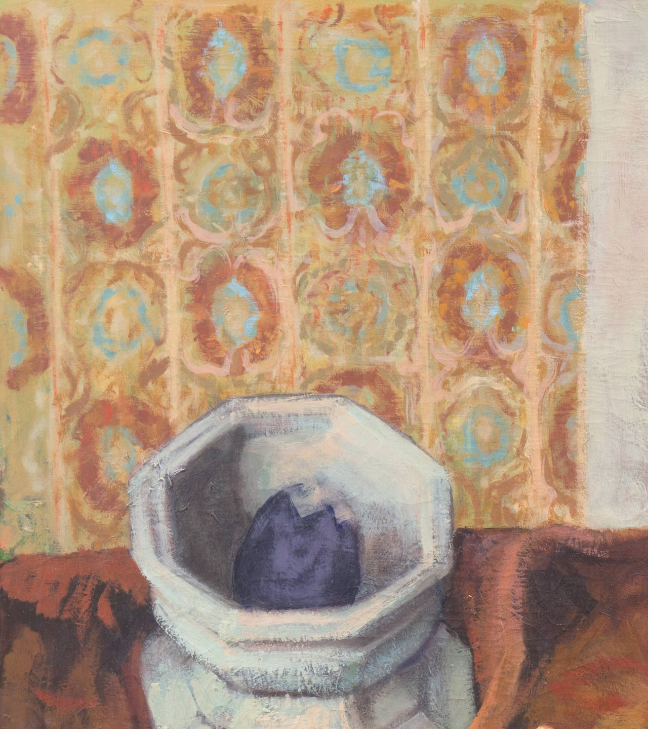 „Stillleben mit Muschelschale“, großes Ölgemälde des amerikanischen Postimpressionismus der Jahrhundertmitte (Braun), Still-Life Painting, von Callanan