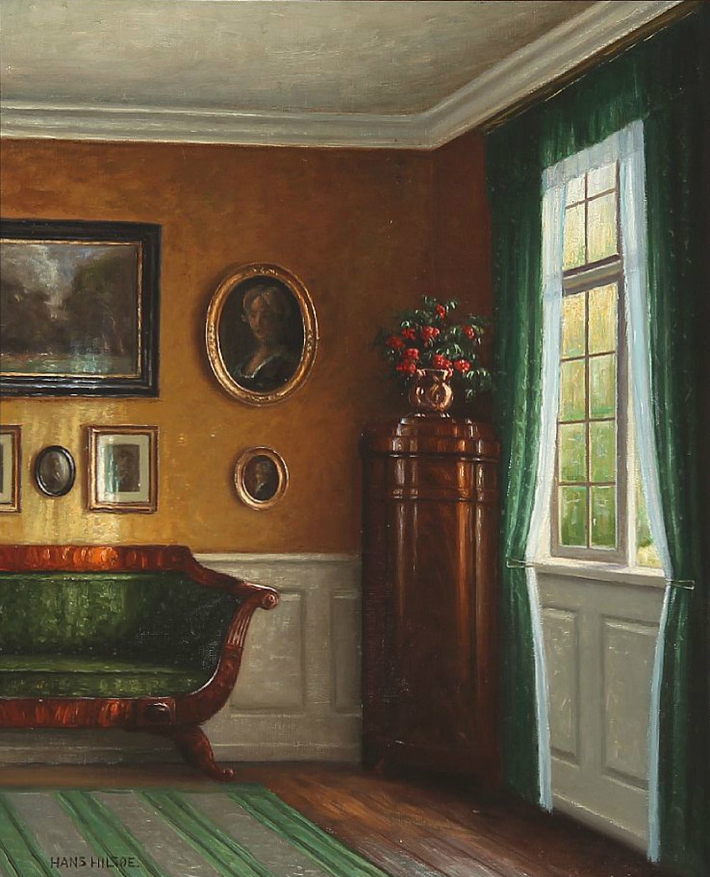 Hans Hilsoe Interior Painting - 'Sunlit Drawing Room', Biedermeier interior Scene, Benezit,