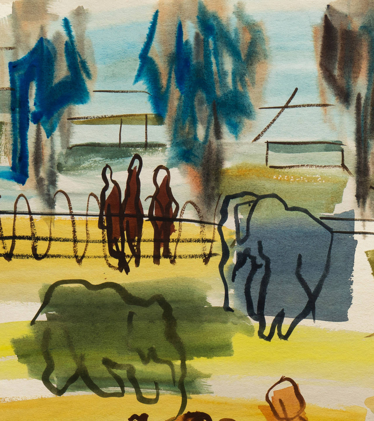 At The Zoo, 1955 - Painting by Dora Masters