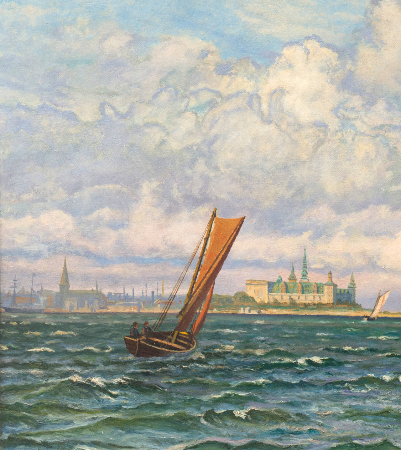 A Three-Master in a Stiff Breeze   (Seascape, Danish, Impressionism, Kronberg) 1