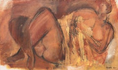 'Reclining Nude', Large Modernist Oil, Saffron and Rust