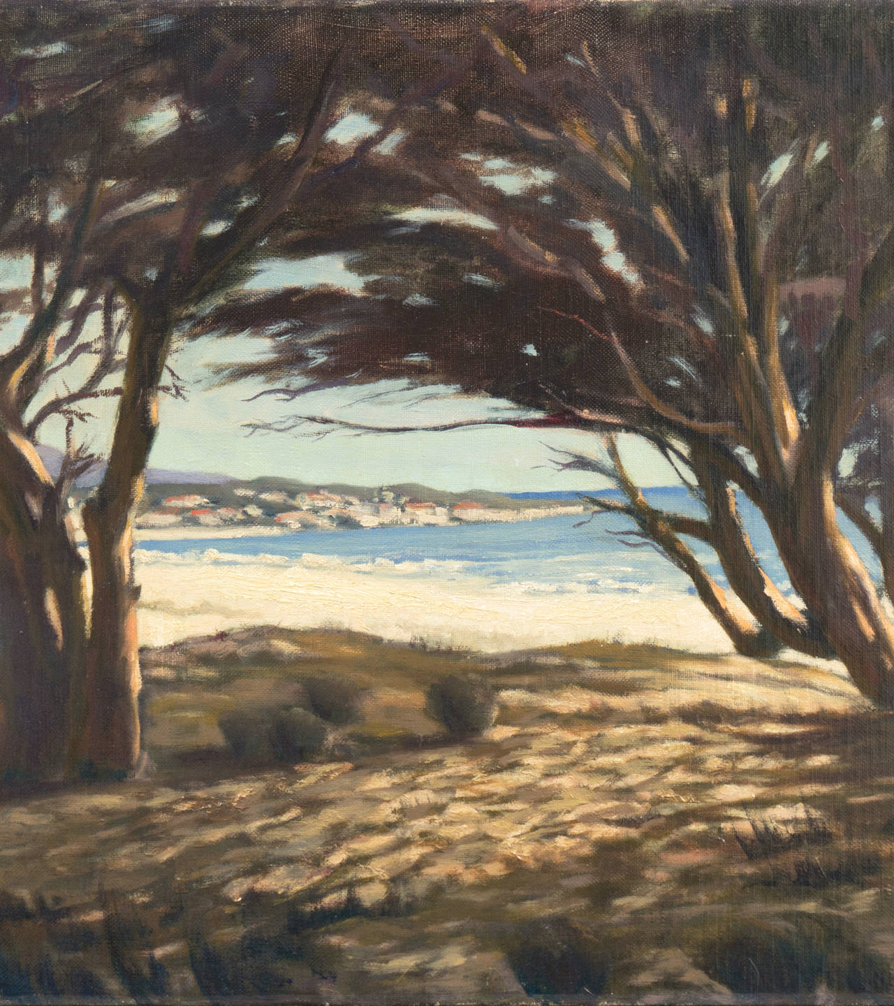 'View of the Pacific at Carmel', American Impressionist, Plein Air, California - Black Landscape Painting by S. P. Danno