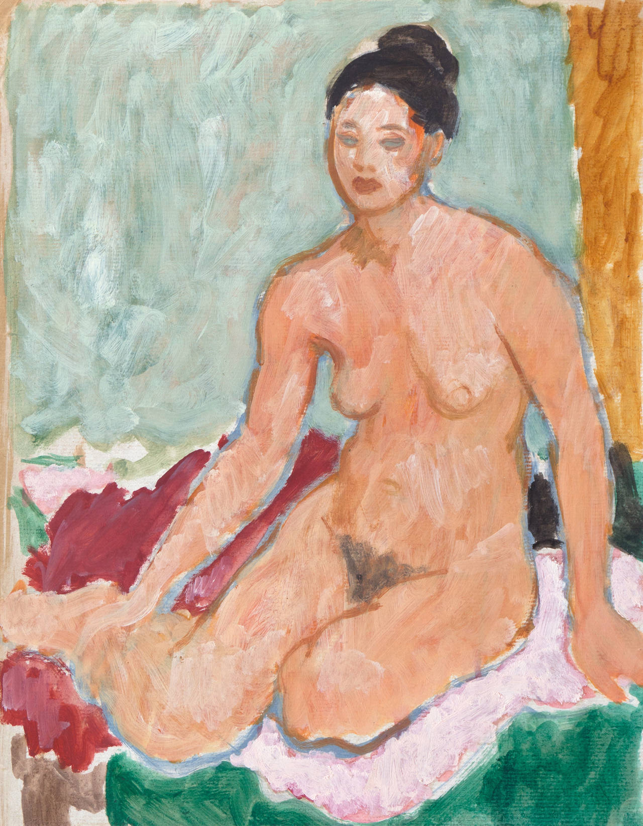 Victor Di Gesu Figurative Painting – California Post-Impressionist 'Seated Nude'; LACMA, Louvre, Académie Chaumière