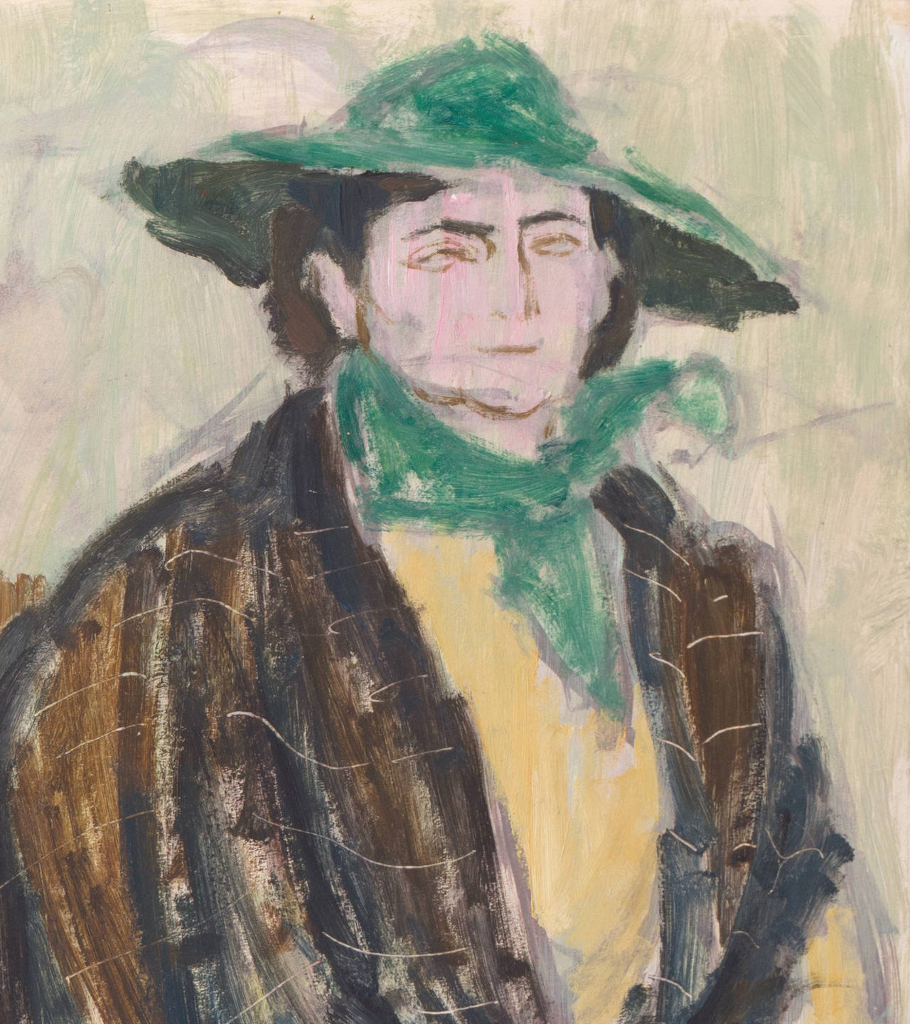 'The Green Hat' Louvre, LACMA, Académie Chaumière, California Post-Impressionist - Painting by Victor Di Gesu