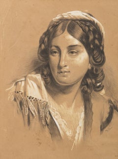 Portrait d'une jeune femme, réalisme académique du XIXe siècle