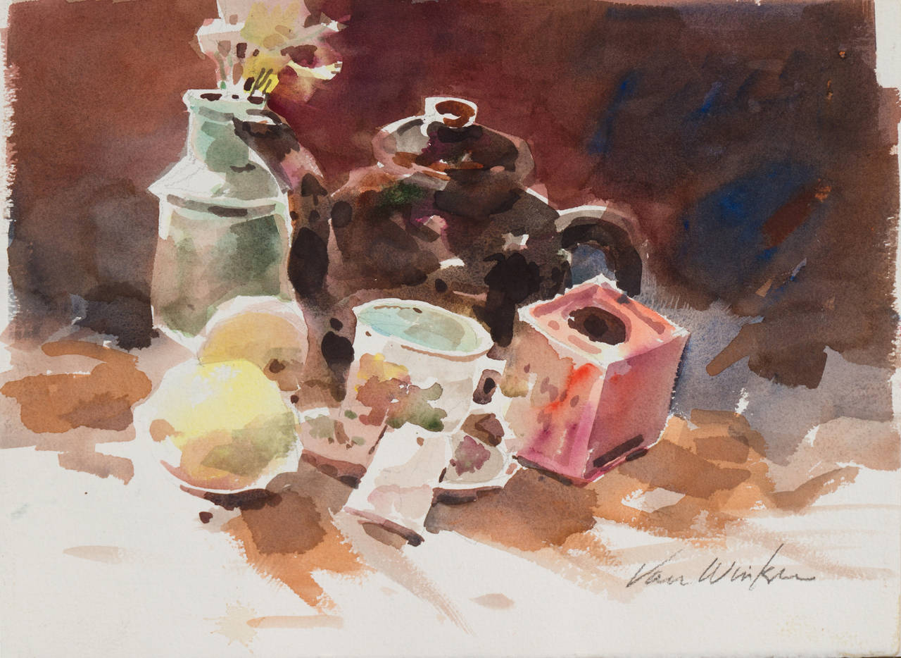 Chris Van Winkle Still-Life Painting - 'Still Life with Teapot', National Watercolor Society President, Pasadena Artist
