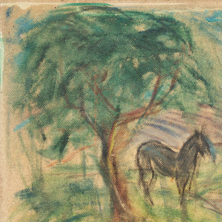 Pastoral Nude with Horses - Brown Landscape Painting by Arturo Fallico