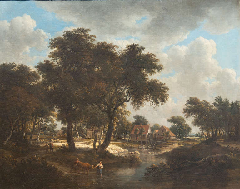Cornelis Huysmans Landscape Painting - Landscape with Millhouse and Figures