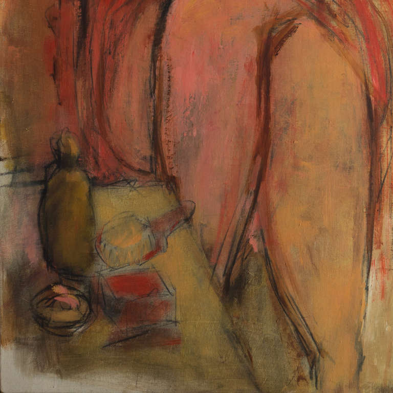 „Akt in Elfenbein und Koralle“, großes figurales expressionistisches Ölgemälde aus der Mitte des Jahrhunderts  (Braun), Nude Painting, von Sears, Roebuck & Company