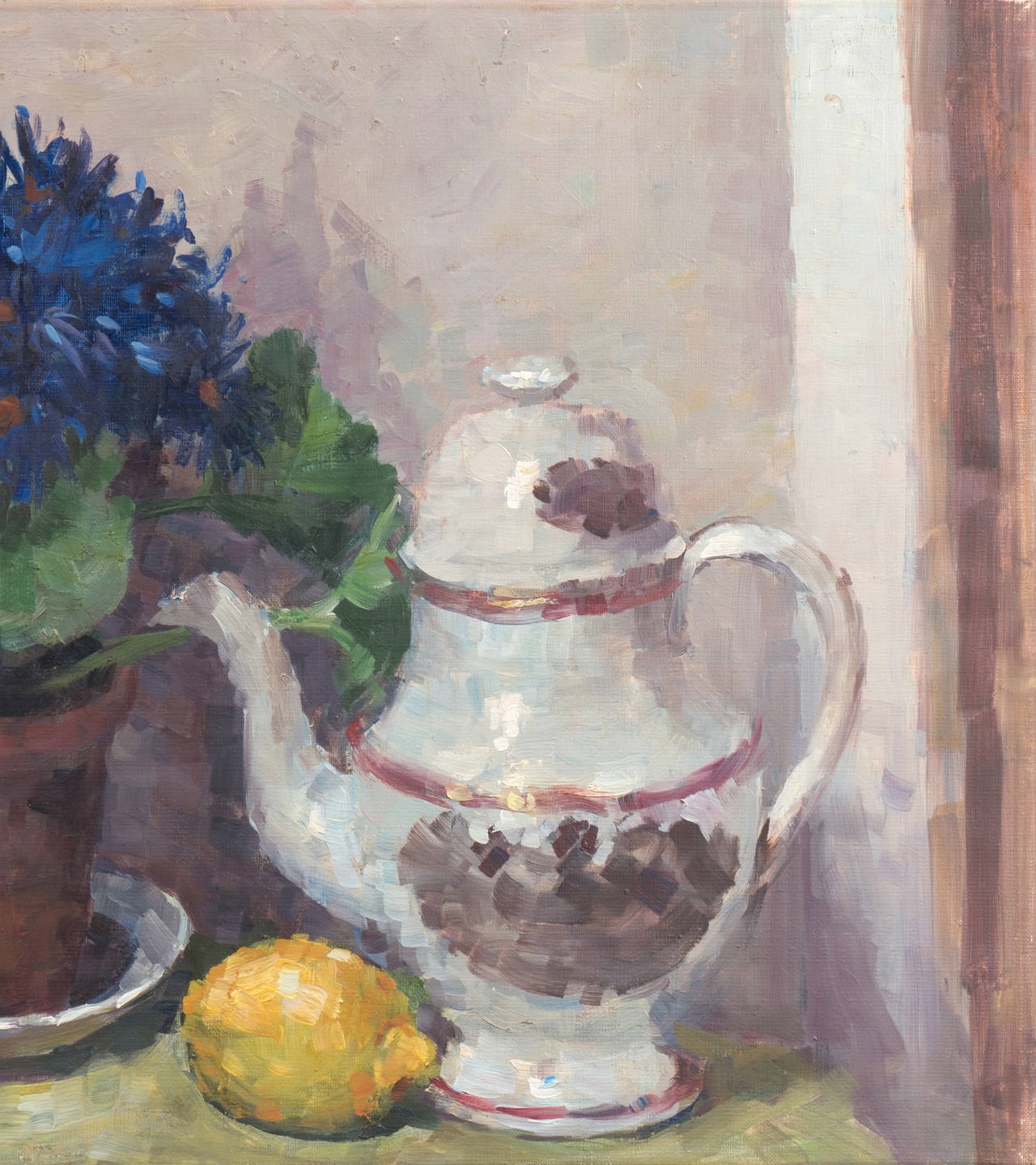 still life with blue pot