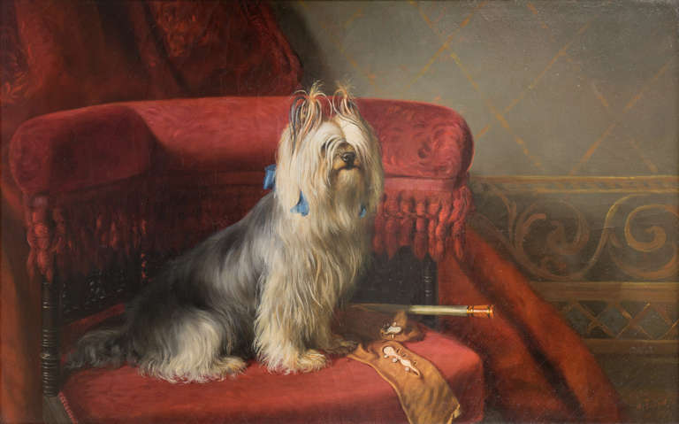 Arthur Fitzwilliam Tait Interior Painting - Mi-Mi, Portrait of a Yorkie