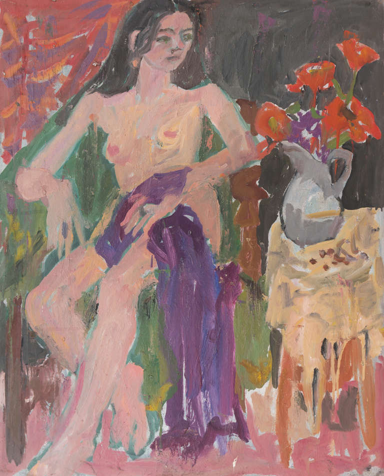 Janet Ament Figurative Painting - 'Seated Nude with Flowers', Woman Artist, Salon d'Automne, Paris, LACMA