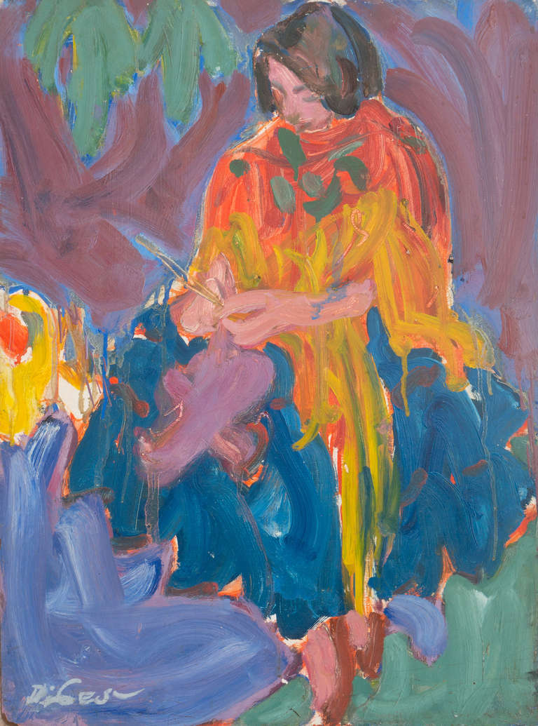Victor Di Gesu Interior Painting - Young Woman Knitting