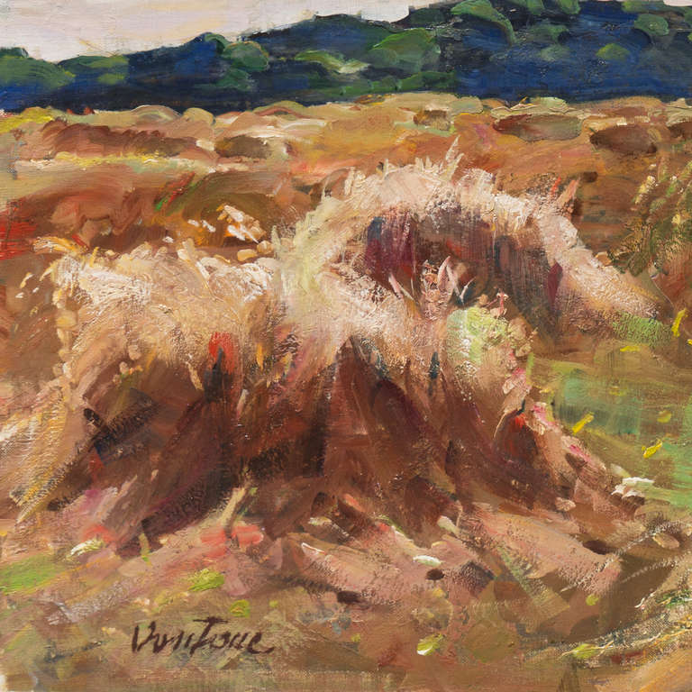 Wheat Fields at Harvest Time - Brown Landscape Painting by Mogens Erik Christien Vantore