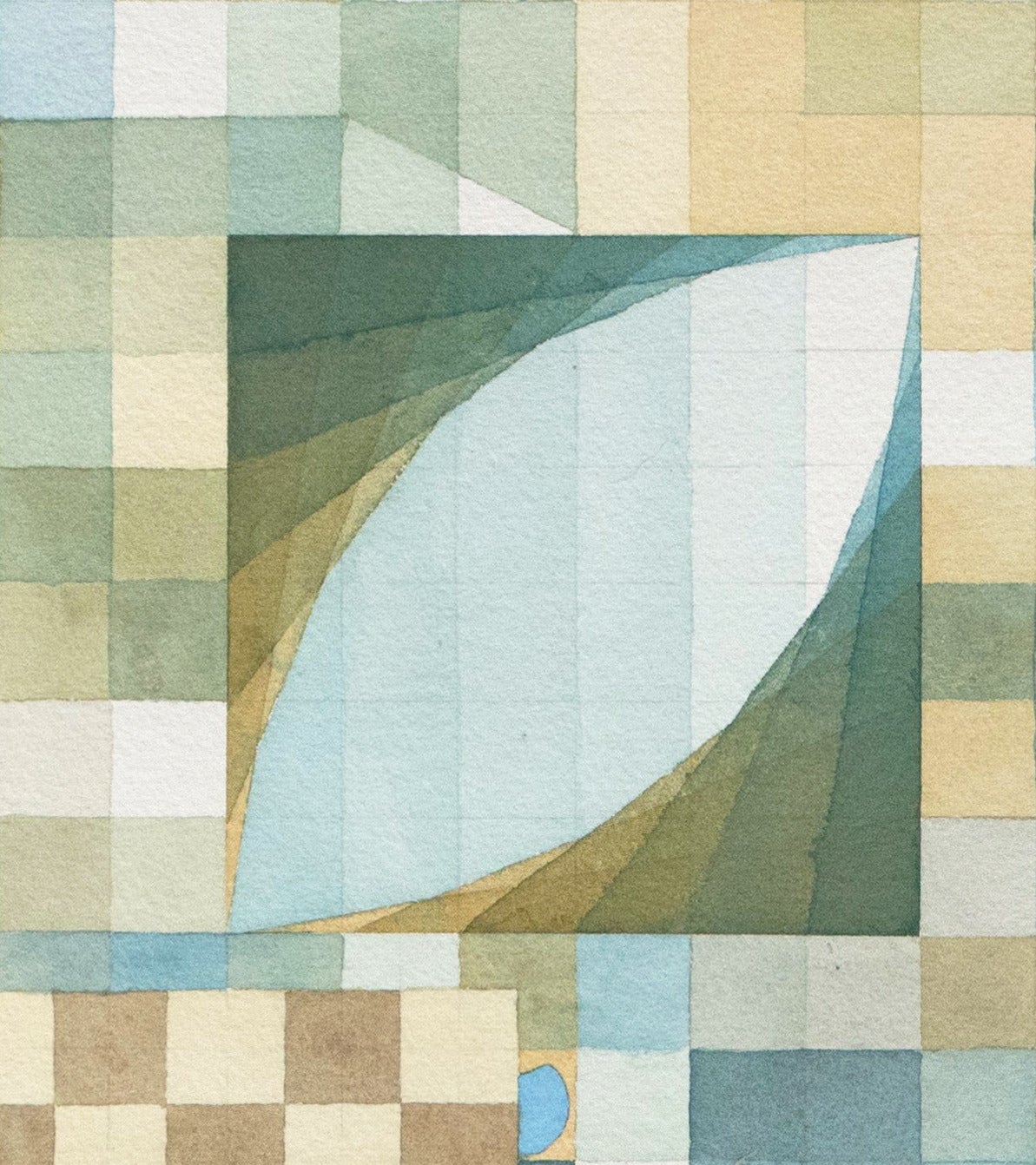 'Abstract in Azure and Jade', Large American School Watercolor - Gray Abstract Drawing by D.M. Hubbard