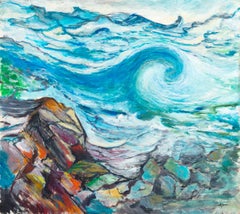 Vintage 'Waves off the Coast', Monterey, California, Large Modernist Seascape