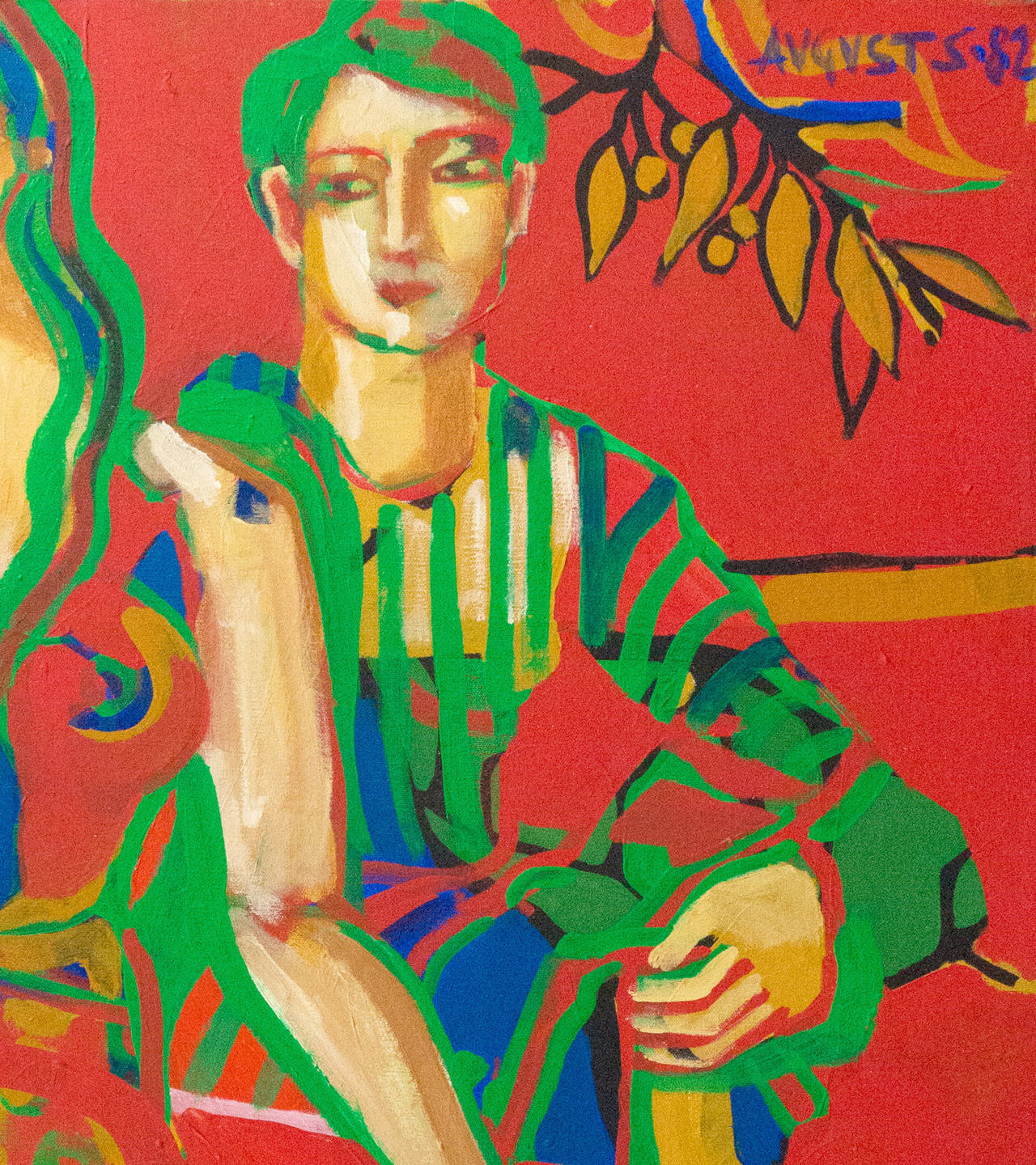 Large, Fauve Figural with a Woman Reading; San Francisco Bay Area Artist - Fauvist Painting by Guido Augusts