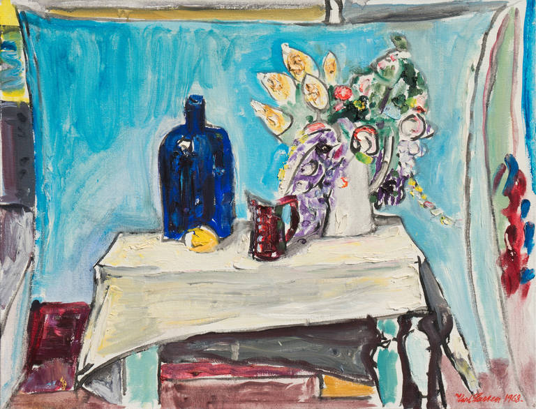 Still-Life Painting Karl Larsen - « Nature morte avec une bouteille bleue », Paris, Salon d'Automne, Post-impressionniste danois