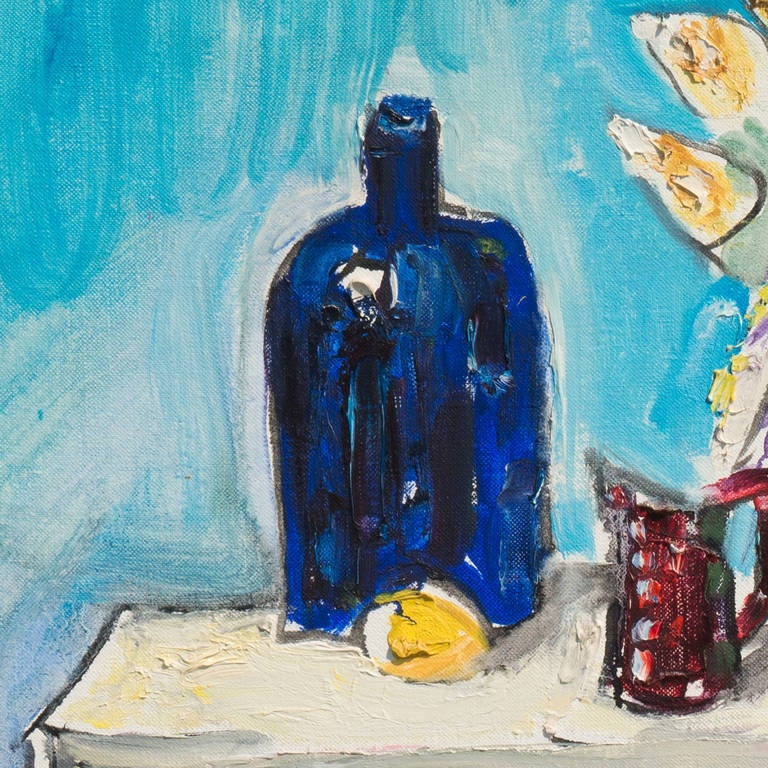 Natura morta con bottiglia blu
